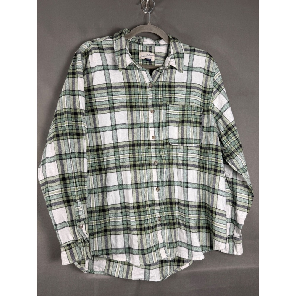 Universal Thread Button Down Shirt Womens XL Green Plaid Flannel Long Sleeve